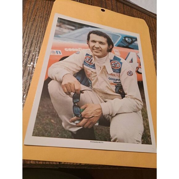 Vintage Richard Petty NASCAR Promo Photo Orange Blue 43 STP Goodyear Racing Suit - Picture 1 of 2